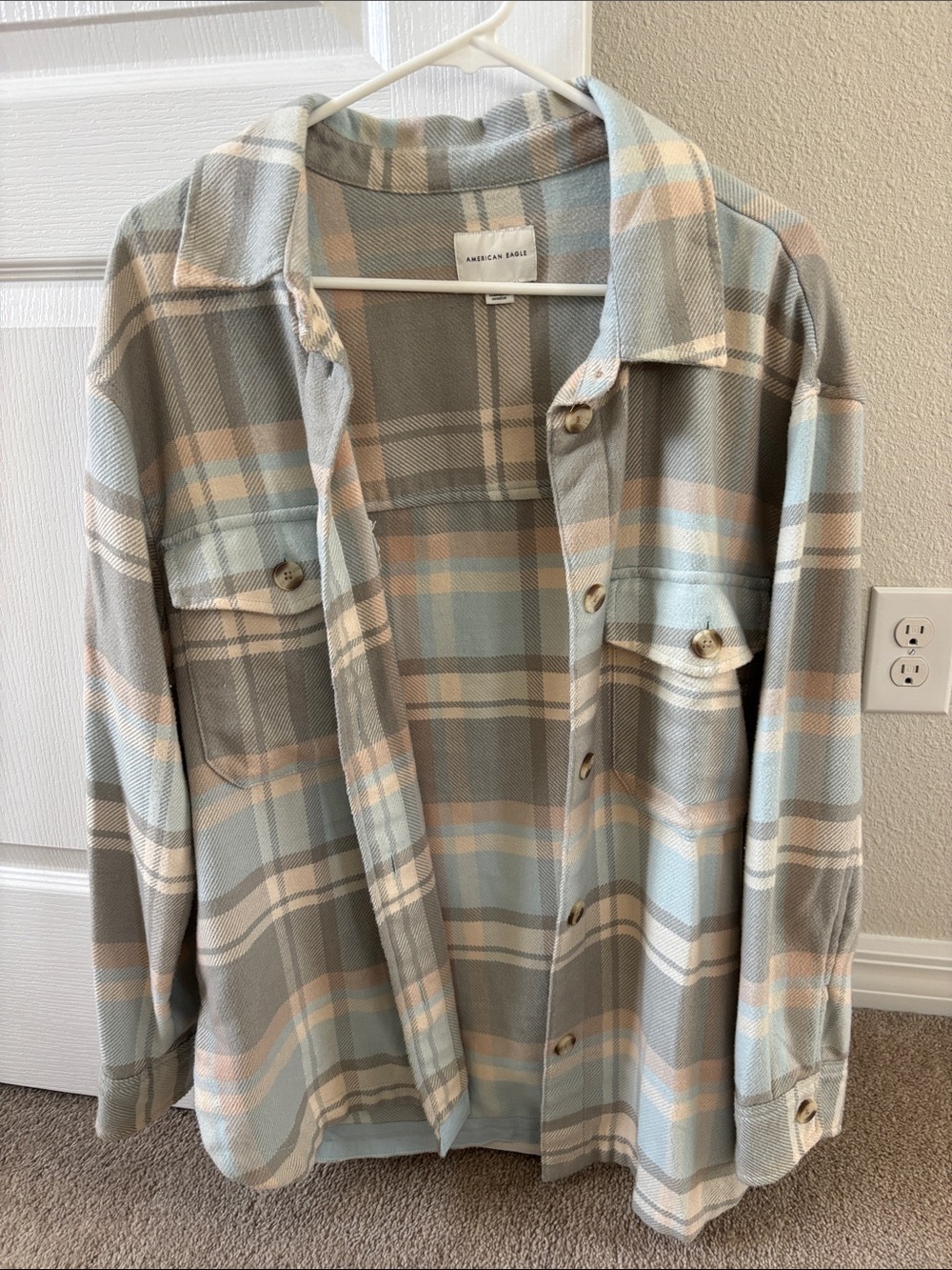 American Eagle Outfitters Light Blue Plaid Button-Up Flannel Shirt Jacket M